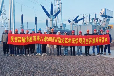 盐城清能滨海八滩50MW渔光互补光伏项目成功并网发电